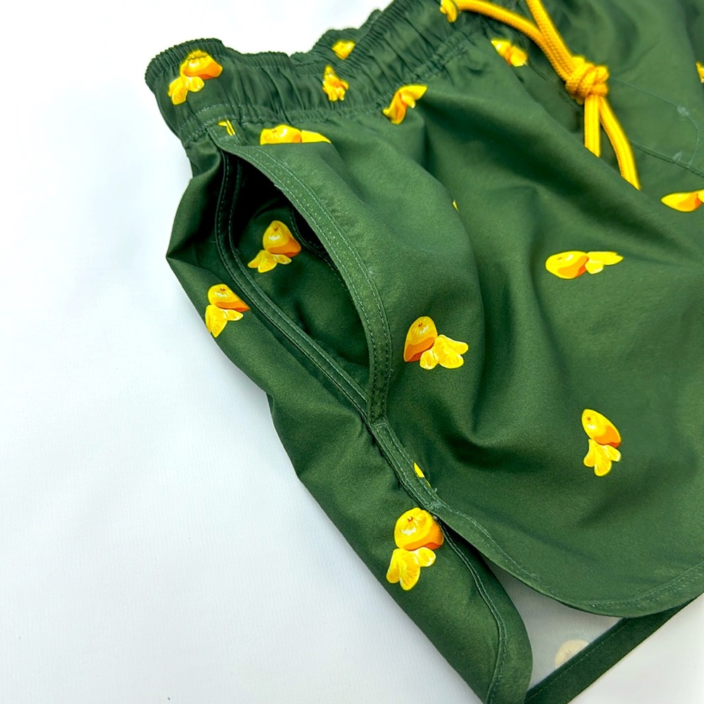 H&M Men’s Swim Trunks. Green with Orange’s. Size Large. Mesh Liner. Drawstring.